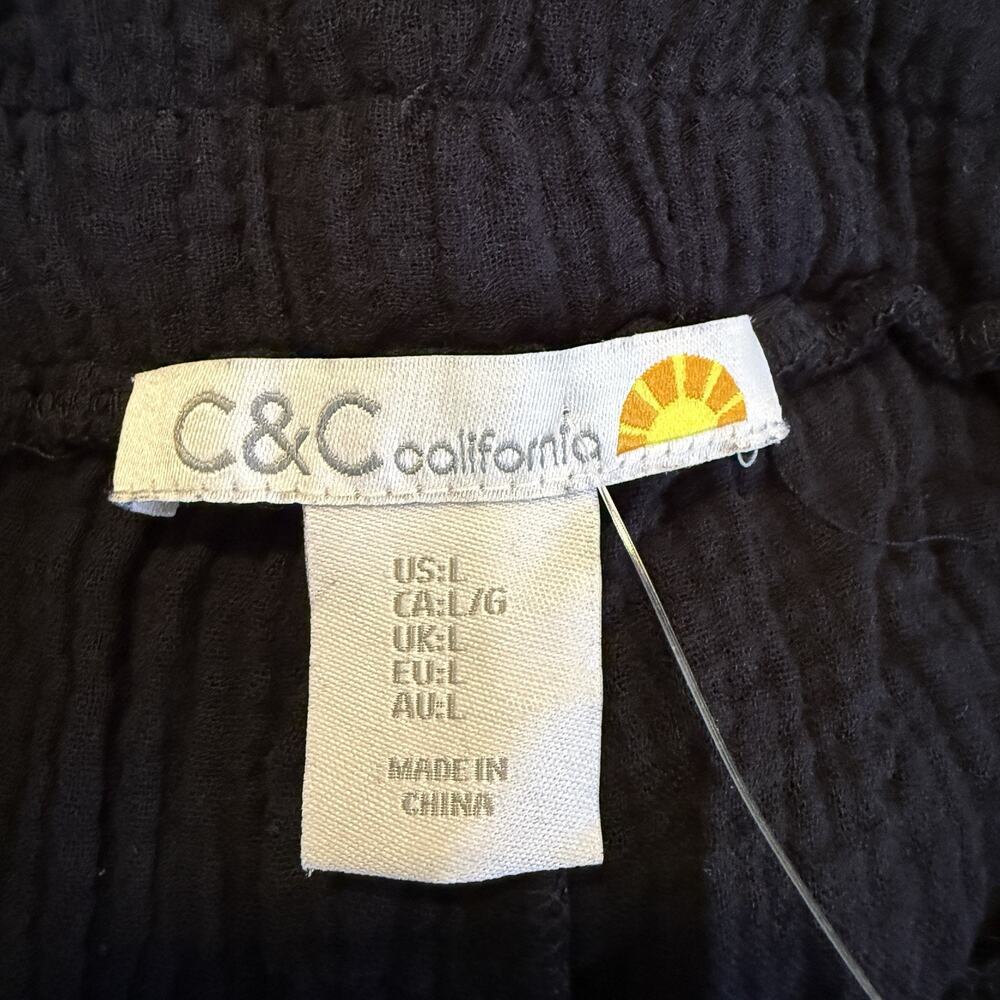 C&C California Women’s Black Pants Size L Elastic Waist Pockets Ankle Slits NWOT - Picture 7 of 7